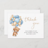 Teddy Bear Blue Balloons Baby shower Dank u Informatiekaartje (Voorkant / Achterkant)