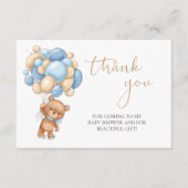 Teddy Bear Blue Balloons Baby shower Dank u Informatiekaartje (Voorkant)