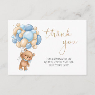 Teddy Bear Blue Balloons Baby shower Dank u Informatiekaartje