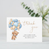 Teddy Bear Blue Balloons Baby shower Dank u Informatiekaartje (Staand voorkant)