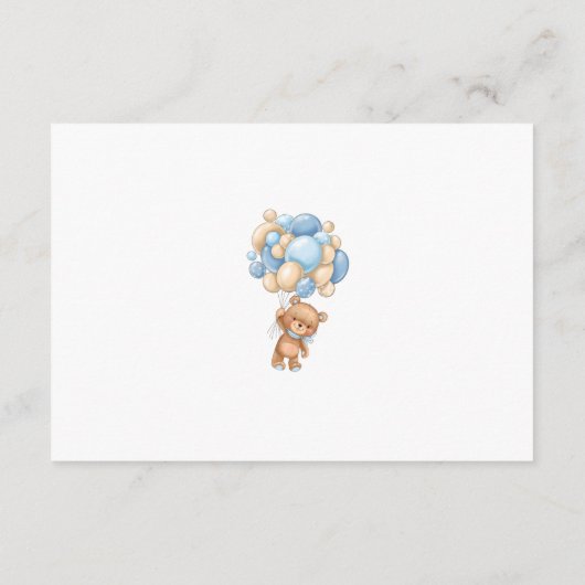 Teddy Bear Blue Balloons Baby shower Dank u Informatiekaartje (Achterkant)