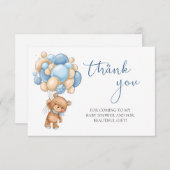 Teddy Bear Blue Balloons Baby shower Dank u Informatiekaartje (Voorkant / Achterkant)