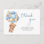 Teddy Bear Blue Balloons Baby shower Dank u Informatiekaartje (Voorkant)