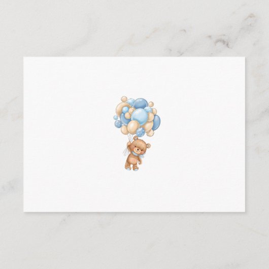 Teddy Bear Blue Balloons Baby shower Dank u Informatiekaartje (Achterkant)