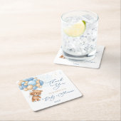 Teddy Bear Blue Balloons Baby shower Dank u Kartonnen Onderzetters (Insitu)