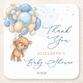 Teddy Bear Blue Balloons Baby shower Dank u Kartonnen Onderzetters