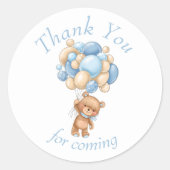 Teddy Bear Blue Balloons Baby shower Dank u Ronde Sticker (Voorkant)