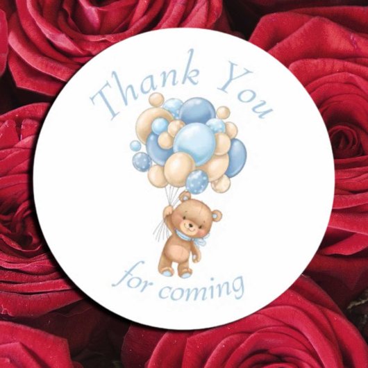 Teddy Bear Blue Balloons Baby shower Dank u Ronde Sticker