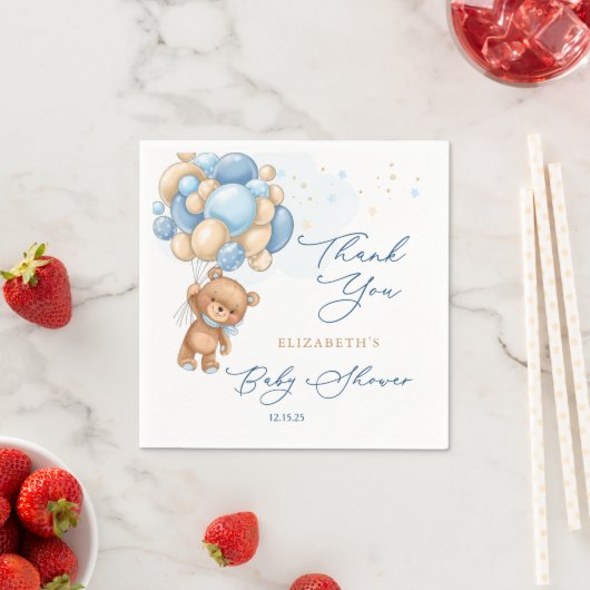 Teddy Bear Blue Balloons Baby shower Dank u Servet (Insitu)
