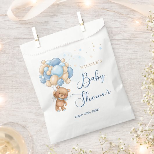 Teddy Bear Blue Balloons Baby shower Favor Bag Bedankzakje (Geknipt)