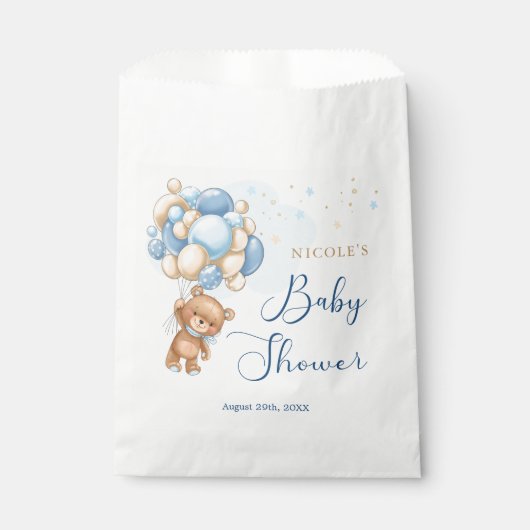 Teddy Bear Blue Balloons Baby shower Favor Bag Bedankzakje (Voorkant)