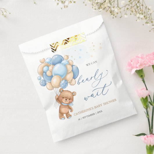 Teddy Bear Blue Balloons Baby shower Favor Bag Bedankzakje (Gezegeld)