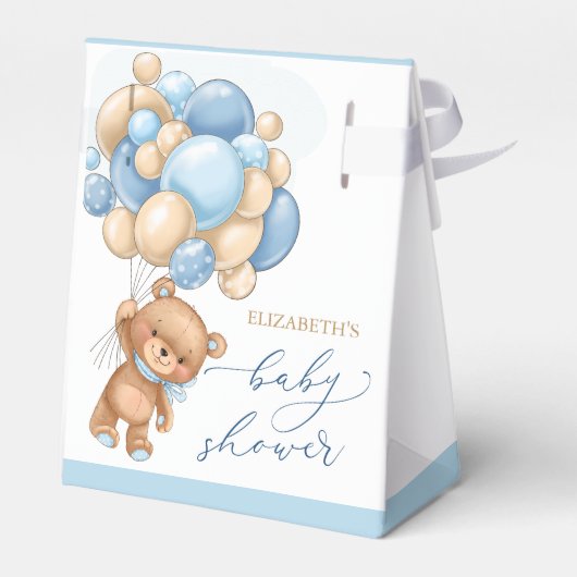 Teddy Bear Blue Balloons Baby shower Favor Box Bedankdoosjes (Achterkant)