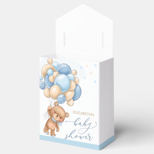Teddy Bear Blue Balloons Baby shower Favor Box Bedankdoosjes (Geopend)