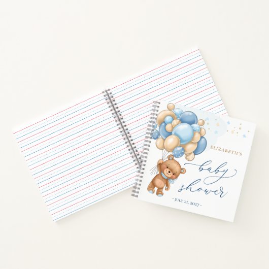 Teddy Bear Blue Balloons Baby shower Guest Book Notitieboek (Binnen)
