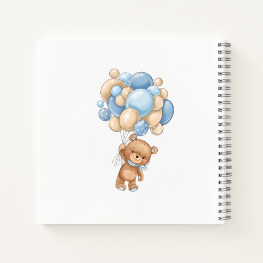 Teddy Bear Blue Balloons Baby shower Guest Book Notitieboek (Achterkant)