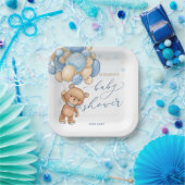 Teddy Bear Blue Balloons Baby shower Papieren Bord (Feest)