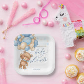 Teddy Bear Blue Balloons Baby shower Papieren Bord (Feest)