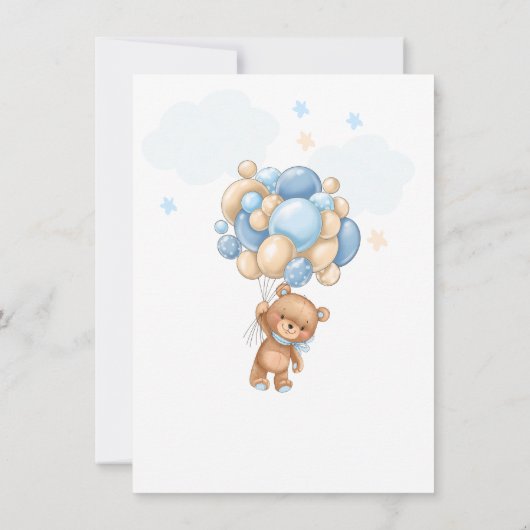 Teddy Bear Blue Balloons Baby shower Uitnodiging (Achterkant)