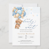 Teddy Bear Blue Balloons Baby shower Uitnodiging (Voorkant)