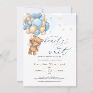 Teddy Bear Blue Balloons Baby shower Uitnodiging