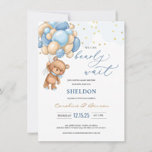 Teddy Bear Blue Balloons Baby shower Uitnodiging
