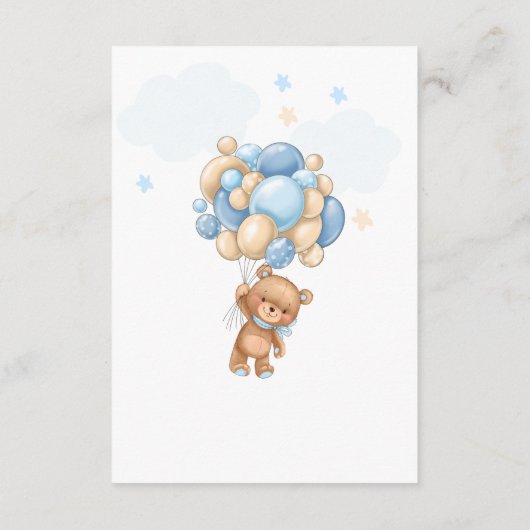 Teddy Bear Blue Balloons Baby shower Uitnodiging Informatiekaartje (Achterkant)