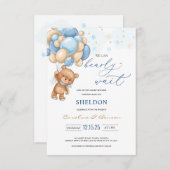 Teddy Bear Blue Balloons Baby shower Uitnodiging Informatiekaartje (Voorkant / Achterkant)