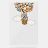 Teddy Bear, Blue Balloons, Baby shower Welcome Acryl Bord (Voorkant)