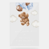 Teddy Bear, Blue Balloons, Baby shower Welcome Acryl Bord (Voorkant)