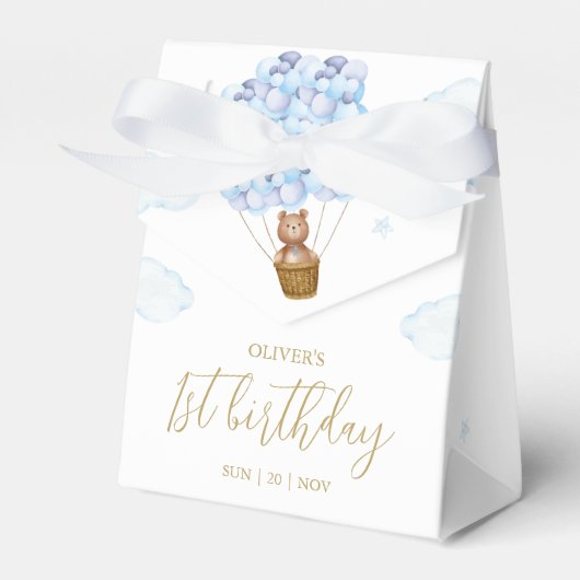 Teddy Bear Blue Balloons Birthday Party Bedankdoosjes (Voorkant Zijde)