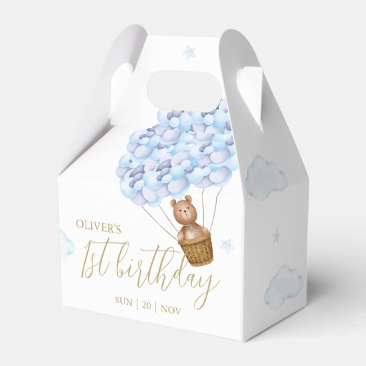 Teddy Bear Blue Balloons Birthday Party Bedankdoosjes (Voorkant Zijde)