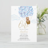 Teddy Bear Blue Balloons Birthday Party Kaart (Staand voorkant)