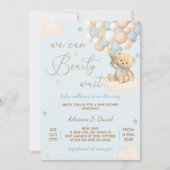 Teddy Bear Blue Balloons Boy Baby shower Kaart (Voorkant)