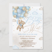 Teddy Bear Blue Balloons Boy Baby shower Kaart (Voorkant)