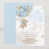 Teddy Bear Blue Balloons Boy Baby shower Kaart (Voorkant / Achterkant)
