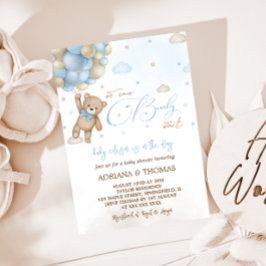 Teddy Bear Blue Balloons Boy Baby shower Kaart