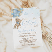 Teddy Bear Blue Balloons Boy Baby shower Kaart