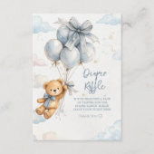 Teddy Bear Blue Balloons Clouds Baby Boy Informatiekaartje (Voorkant)