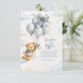 Teddy Bear Blue Balloons Clouds Baby Boy Informatiekaartje (Staand voorkant)