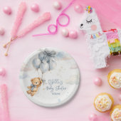  Teddy Bear Blue Balloons Clouds Baby Boy Papieren Bordje (Feest)