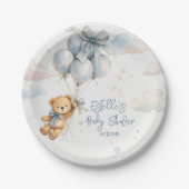  Teddy Bear Blue Balloons Clouds Baby Boy Papieren Bordje (Voorkant)