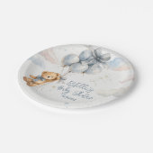  Teddy Bear Blue Balloons Clouds Baby Boy Papieren Bordje (Gekanteld)