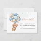 Teddy Bear Blue Balloons Diaper Raffle Kaart (Voorkant)