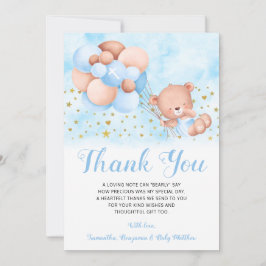 Teddy Bear Blue Balloons Gold Stars Baptisme Bedankkaart