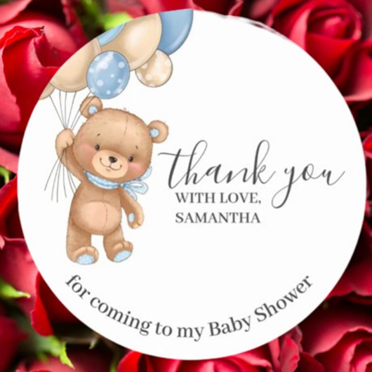 Teddy Bear Blue Balloons Hartelijk dank Ronde Sticker