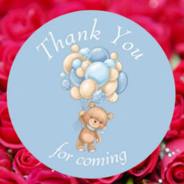 Teddy Bear Blue Balloons Hartelijk dank Ronde Sticker