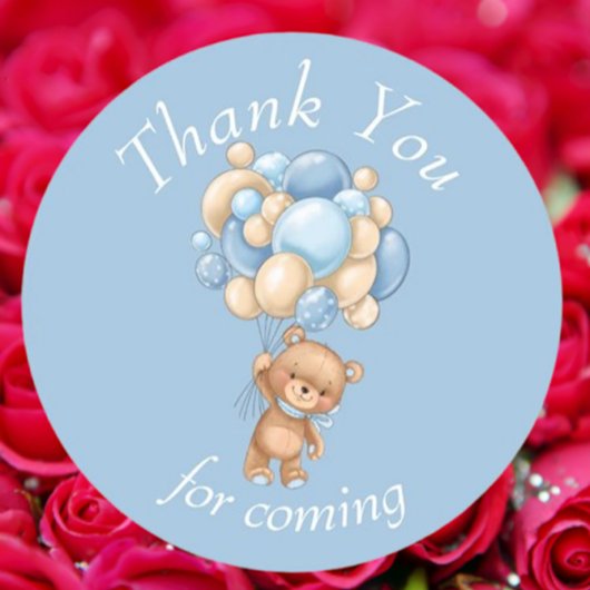 Teddy Bear Blue Balloons Hartelijk dank Ronde Sticker