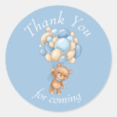 Teddy Bear Blue Balloons Hartelijk dank Ronde Sticker (Voorkant)