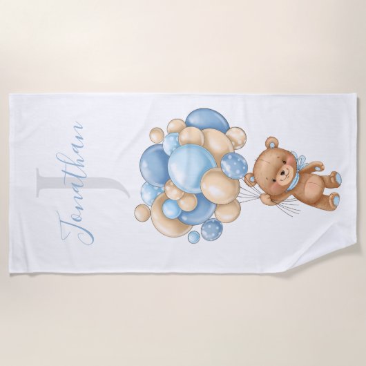 Teddy Bear Blue Balloons strandhanddoek voor kinde Strandlaken (Voorkant)